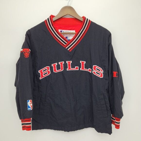 Vintage 90s Champion Kids Windbreaker Pullover Chicago Bulls Size Medium